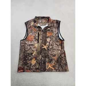 King's Camo Men Soft Shell Hunting Vest Medium Woodland Embroidered Snap On Logo